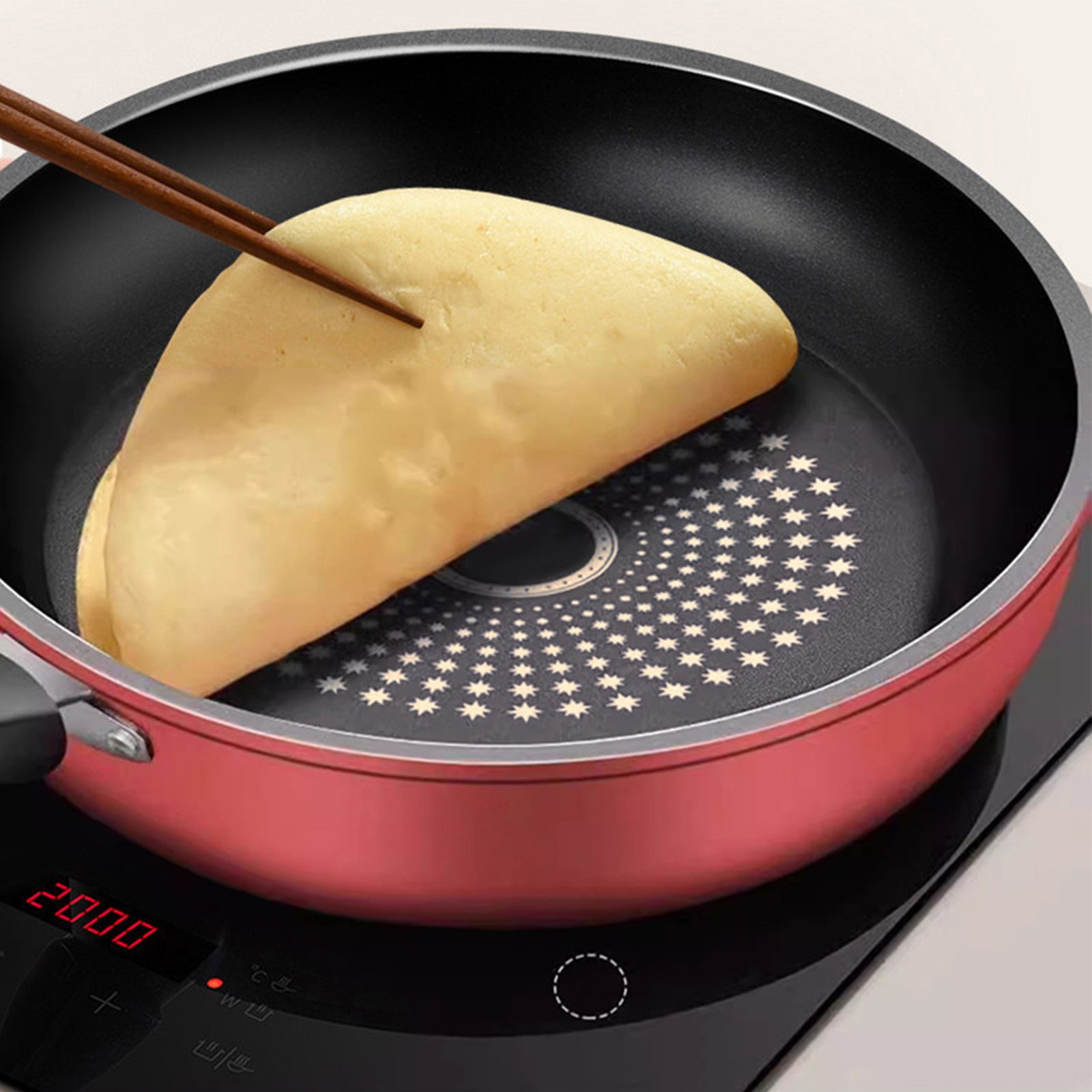 Red Cast Iron Grante Nonstick Frying Pan with Induction Base For Kitchen