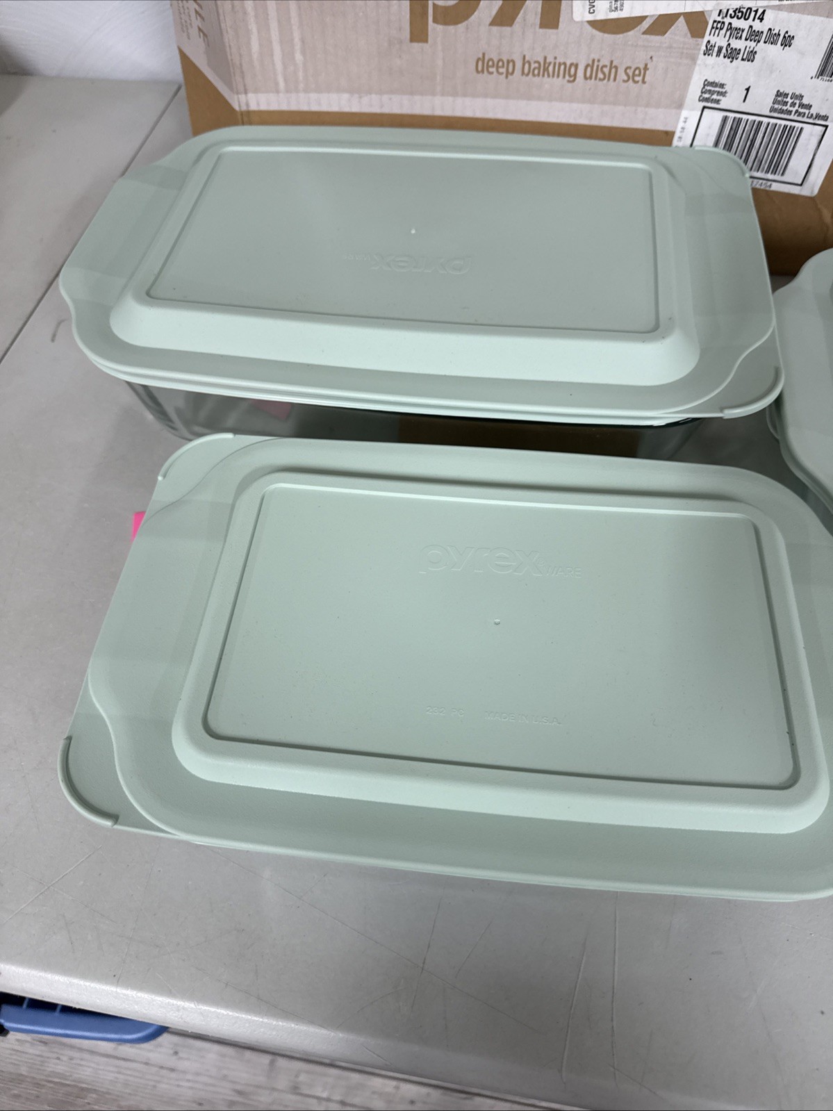Pyrex Deep 6pc Glass Baking Dish Set (9″X13″, 7″X11″, 8″X8″) Bpa-Free Sage Lids
