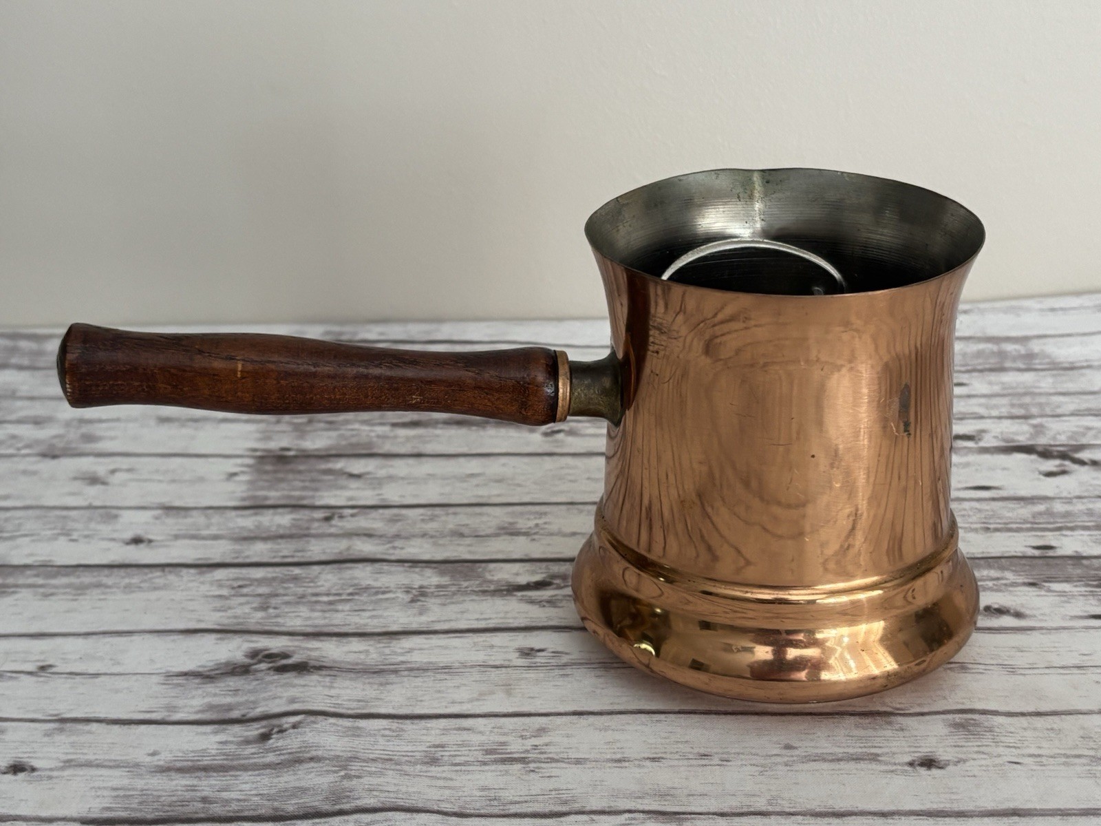 Vintage 1984 Copper Teleflora LE SAUCIER Wood Handle Milk Warmer Sauce Pots