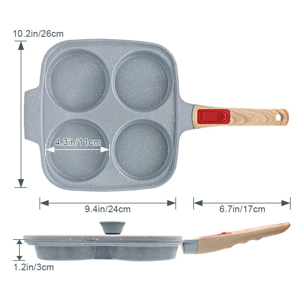 10 inch Large Egg Pan with Lid, 4-Cup Ceramic Egg Frying Pan Nonstick Omelett…