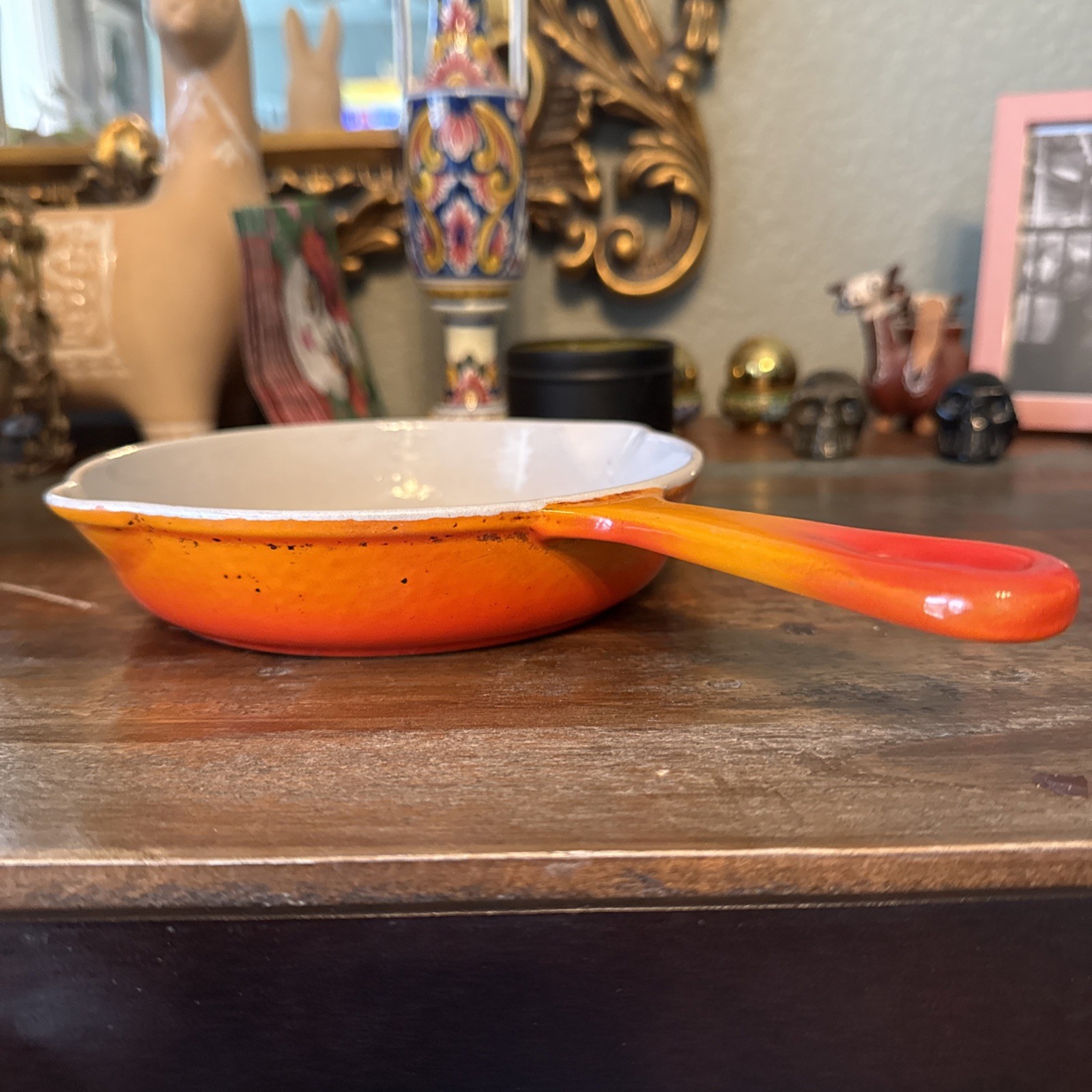 Vintage Le Creuset 6.5″ Orange Enameled Cast Iron 16 Small Fry Pan Skillet