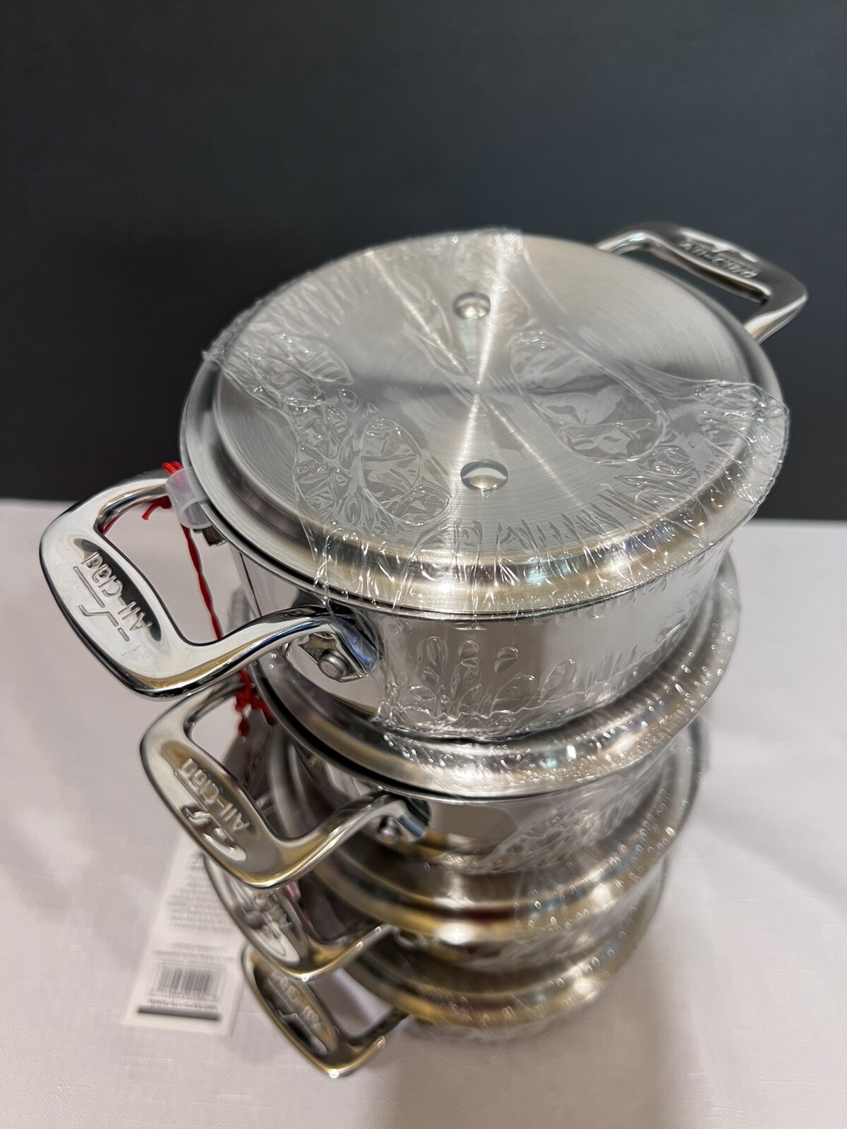 (4) All-Clad Stainless Steel Mini Cocotte 1/2 Qt Saucepan & Lid Single Serve NWT