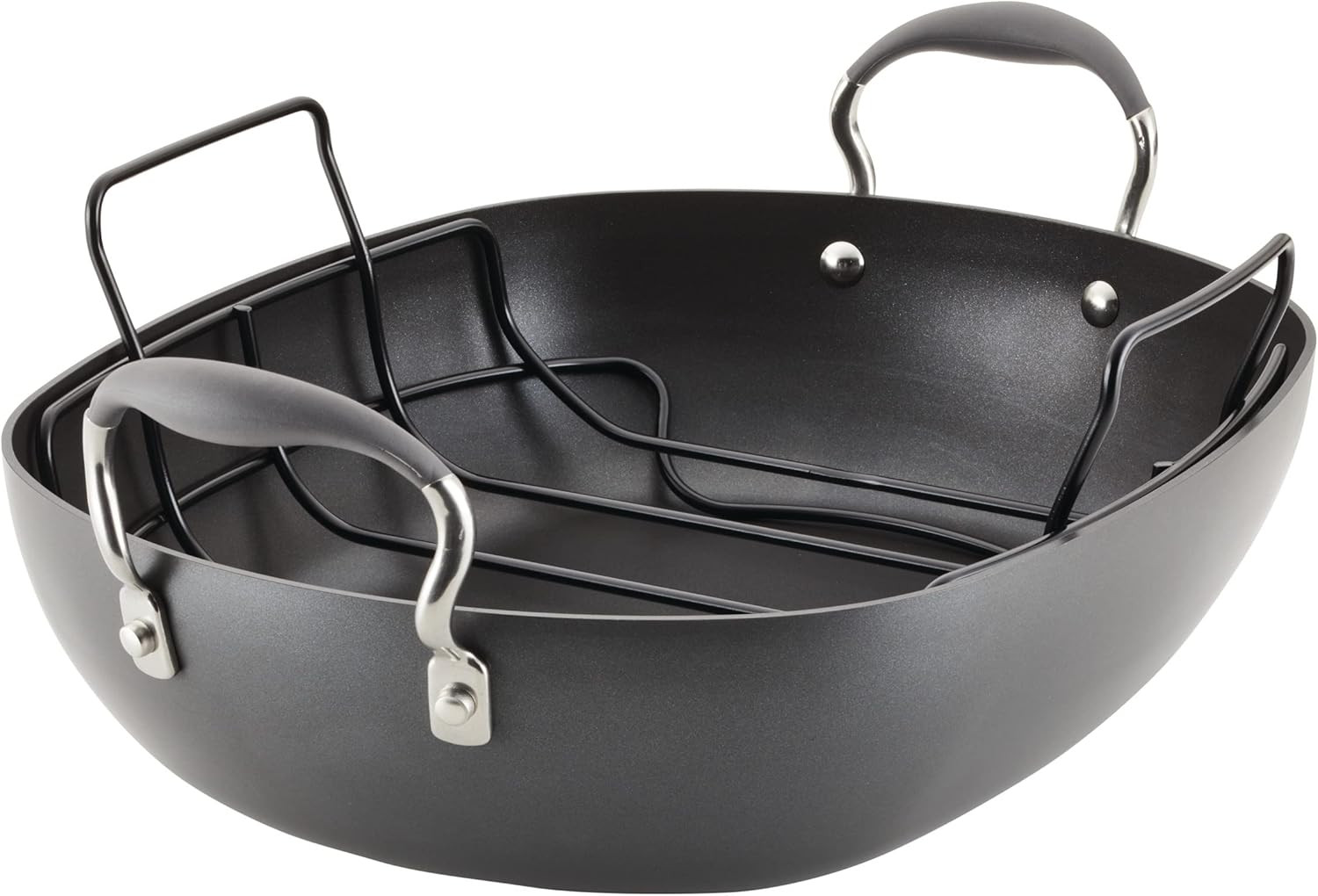 16″ Premium Hard Anodized Nonstick Roasting Pan with Rack – Dark Gray