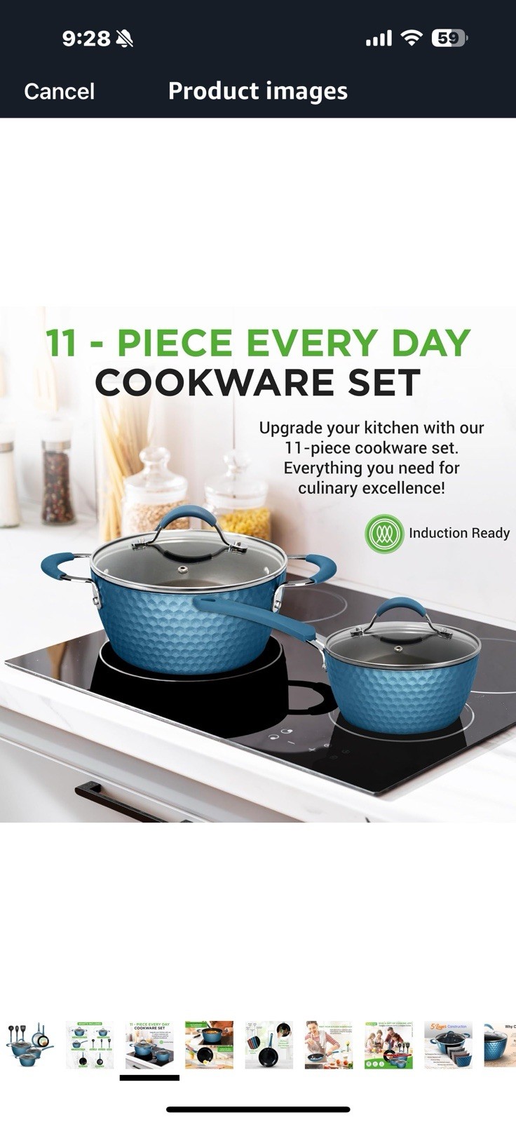NutriChef 11 Pc Ceramic Cookware Set – Excilon Blue Diamond, Nonstick,