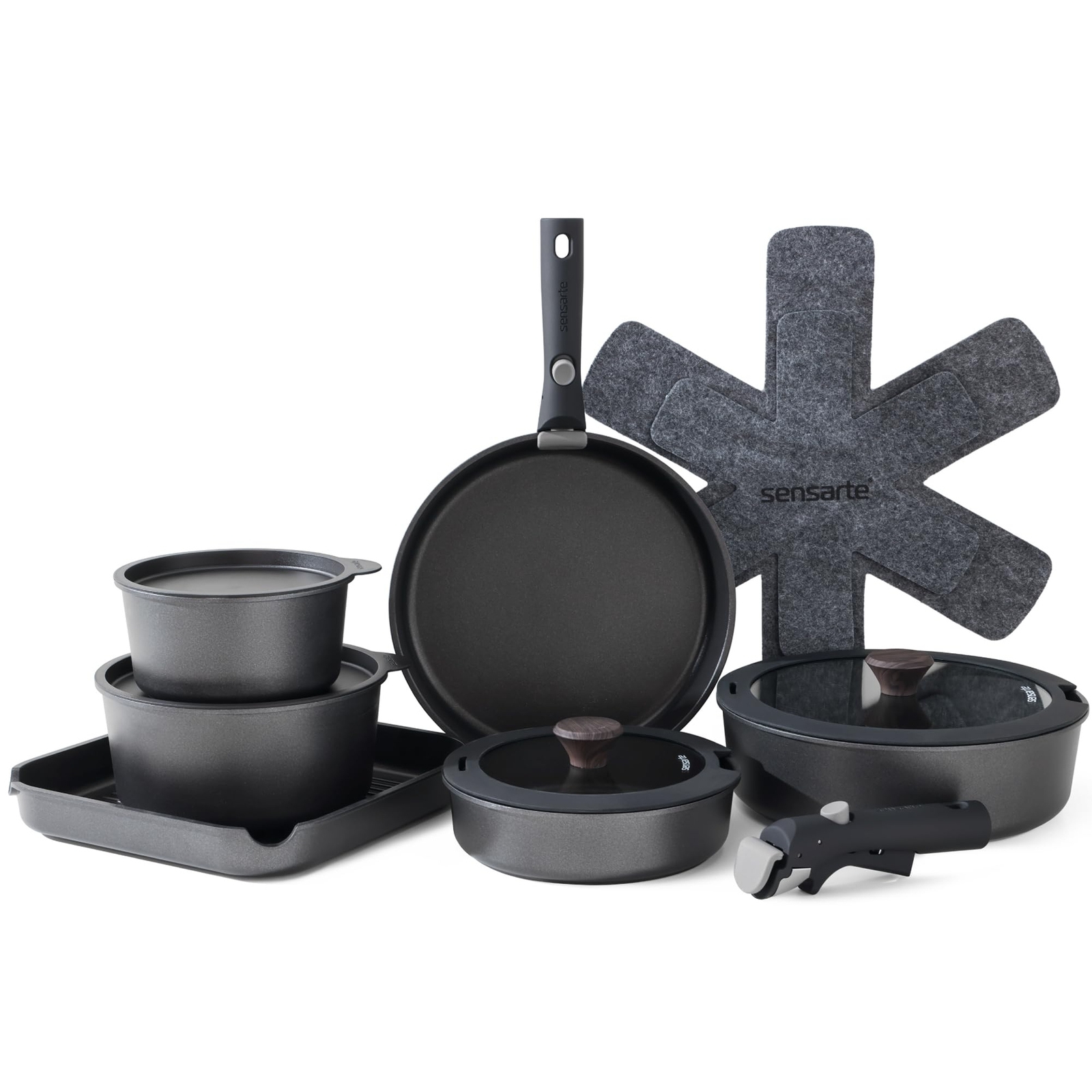 17 Piece Pots and Pans Set, Nonstick Detachable Handle Cookware Set, Induction K