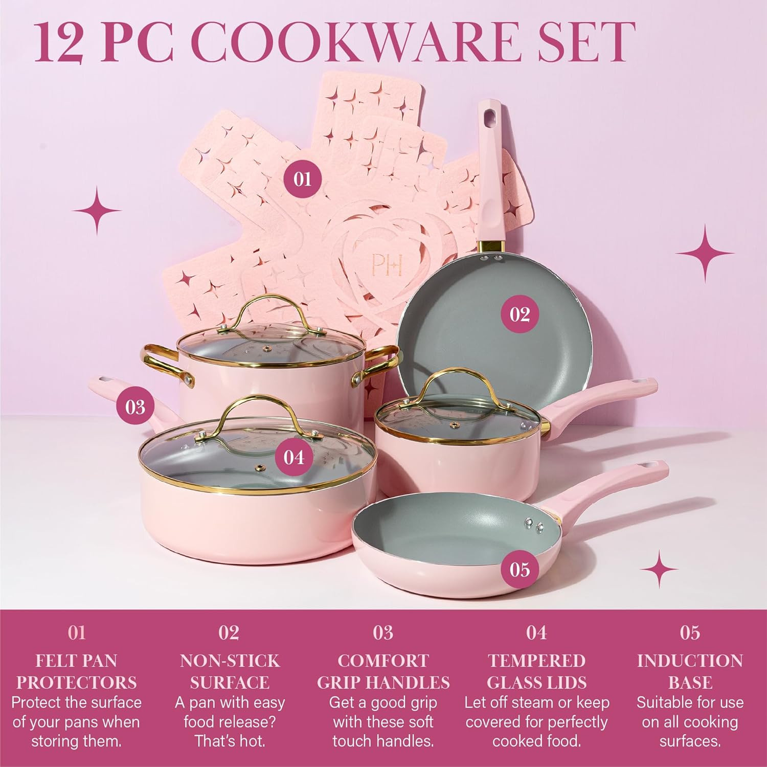 Epic Nonstick Pots and Pans Set, Multi-Layer Nonstick Coating, Tempered Glass Li