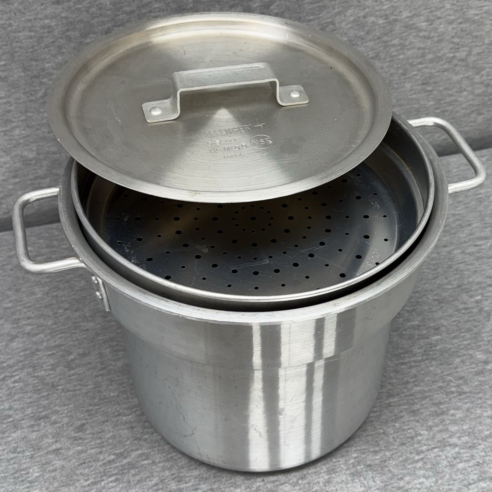 Challenger 12 Quart Aluminum Stock Pot (12-0565) + Lid (12-0200) & Steamer