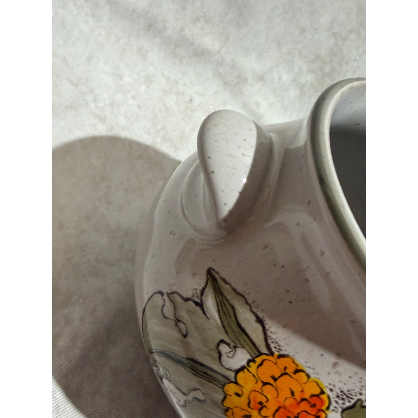 Pfalzkeramik Germany Marigold Floral Stoneware Crock Speckled Pottery Planter