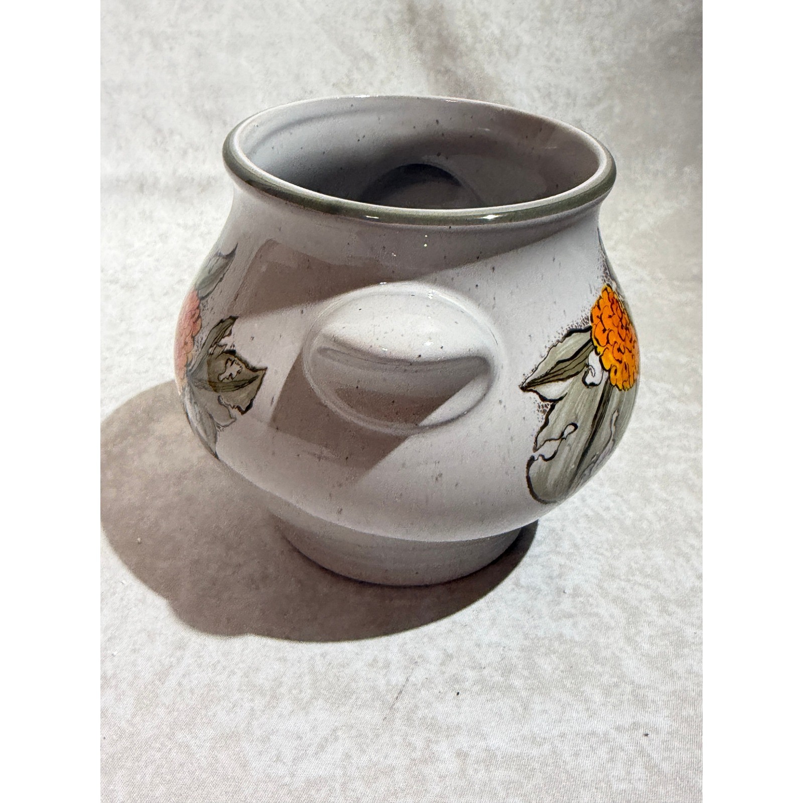 Pfalzkeramik Germany Marigold Floral Stoneware Crock Speckled Pottery Planter