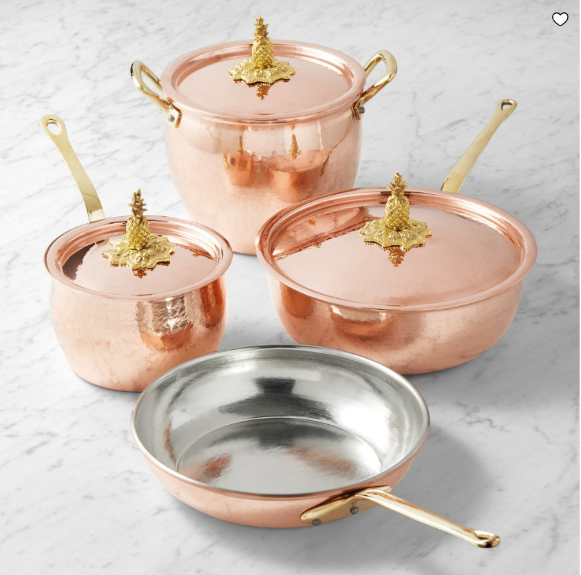 Ruffoni Historia Hammered Copper 7-Piece Cookware Set with Pineapple Knobs SALE
