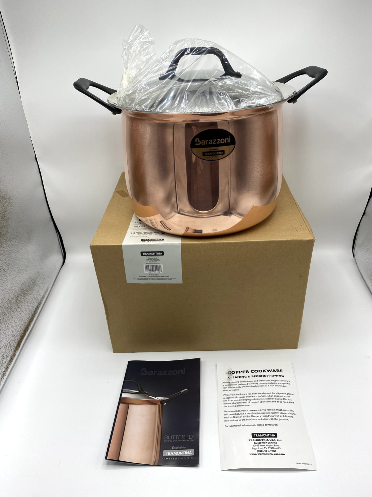 NIB~Tramontina Barazzoni Butterfly 9 Qt Stockpot, Copper Exterior