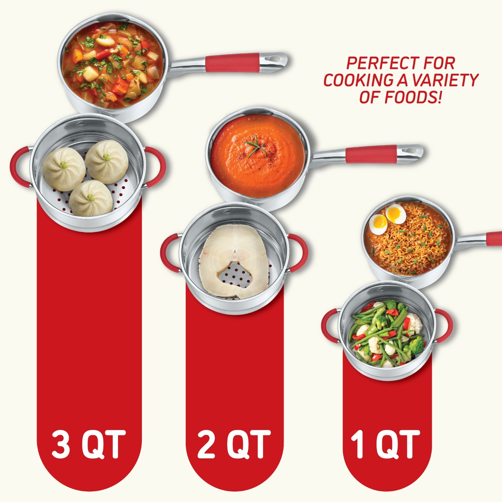CONCORD Simple Pour Stainless Steel Saucepan with Steamer Tier