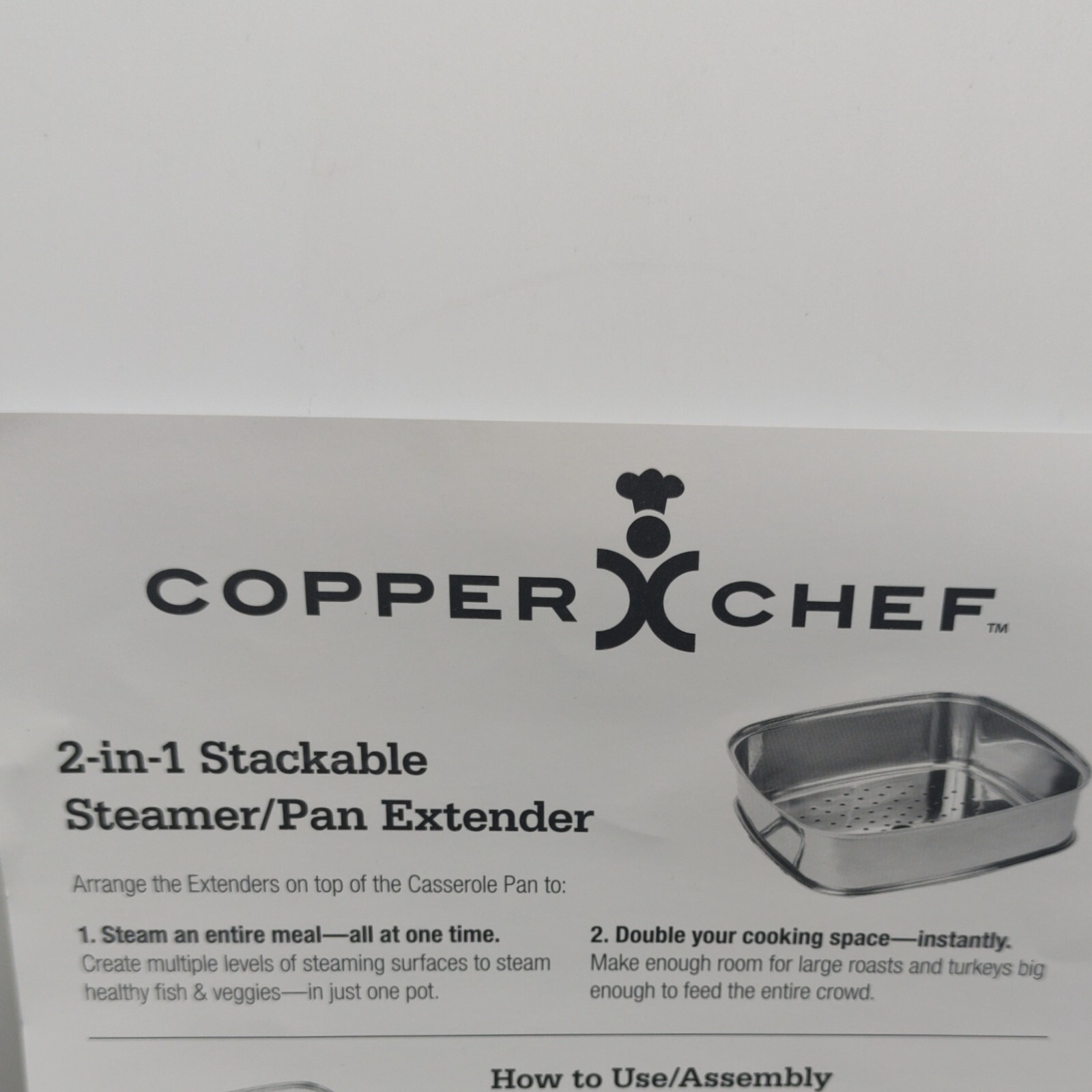 NEW Copper Chef 2-in 1 Stackable Steamer Pan Extender Ring & Tray Cookware