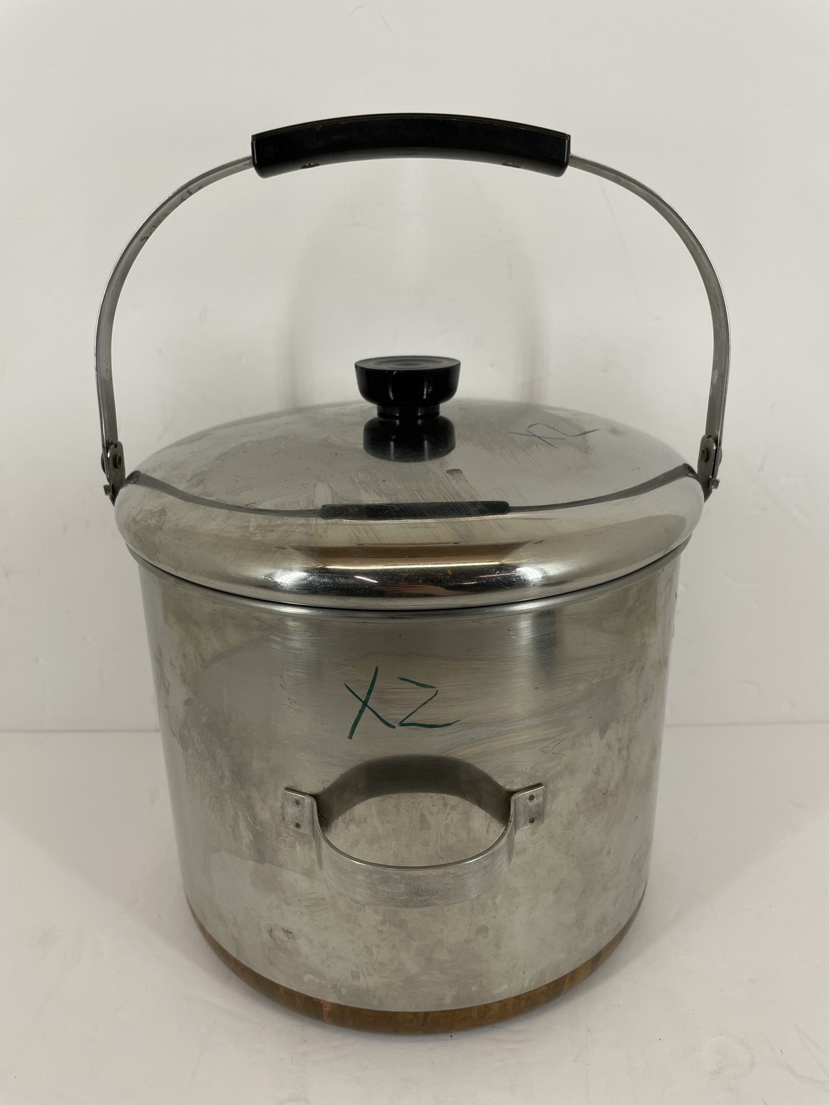 Vintage Revere Ware Stainless Steel Copper Bottom Pot with Bail Handle & Lid 8QT