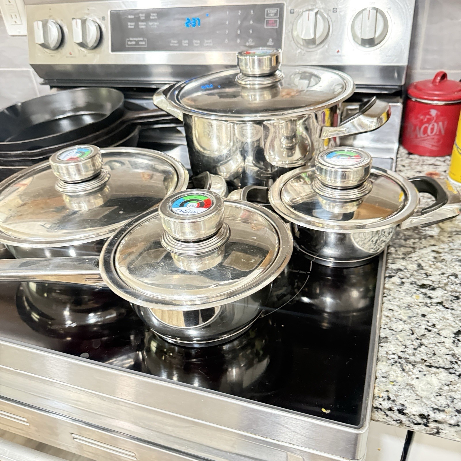8 Piece Set Nutri Stahl Rainbow stainless Cookware Saucepan Stock Pots W/lids
