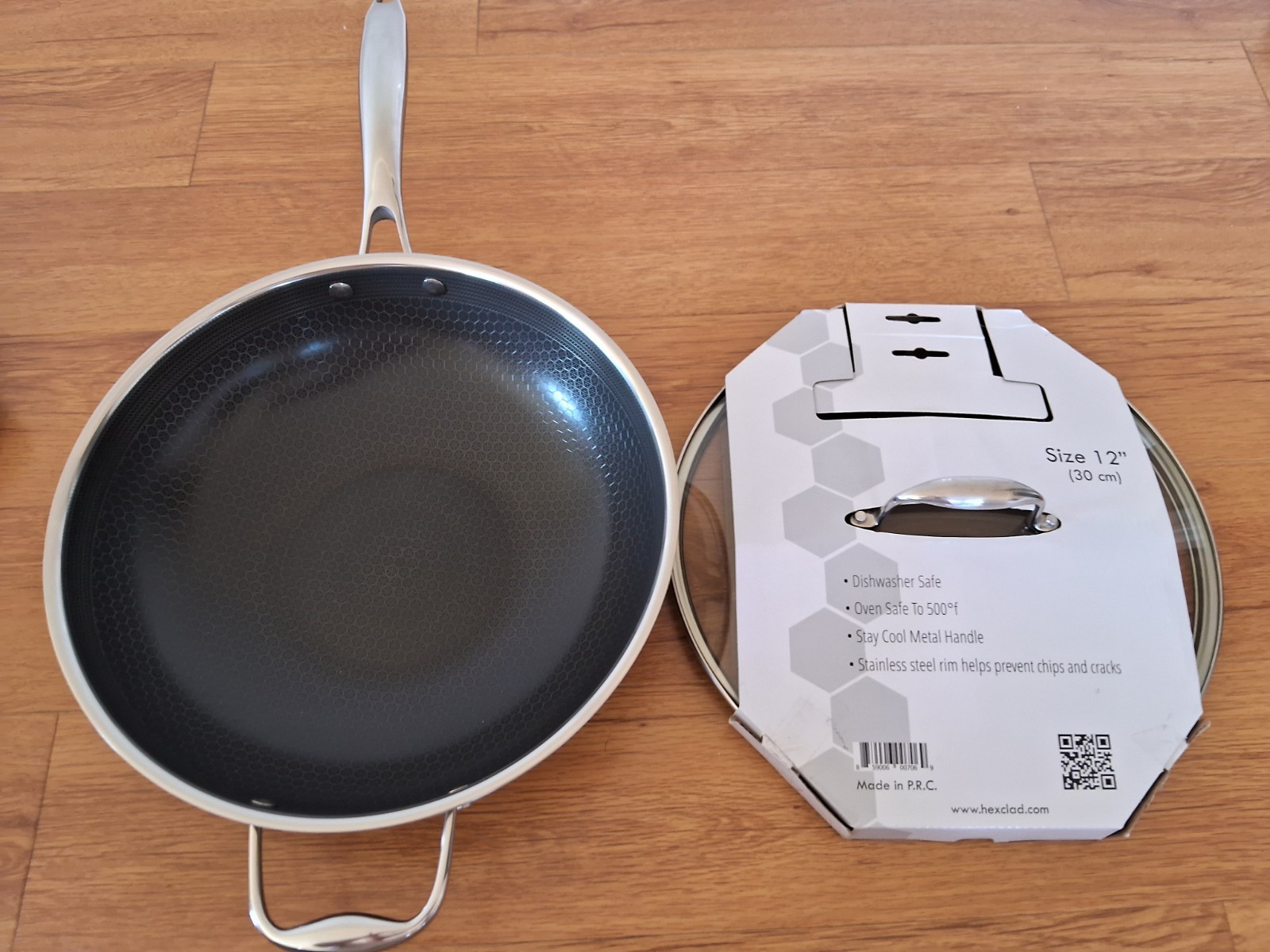 HEXCLAD 12-Inch Frying Pan w/LID-BAG-FREE PUSH WHISK No Box BRAND NEW