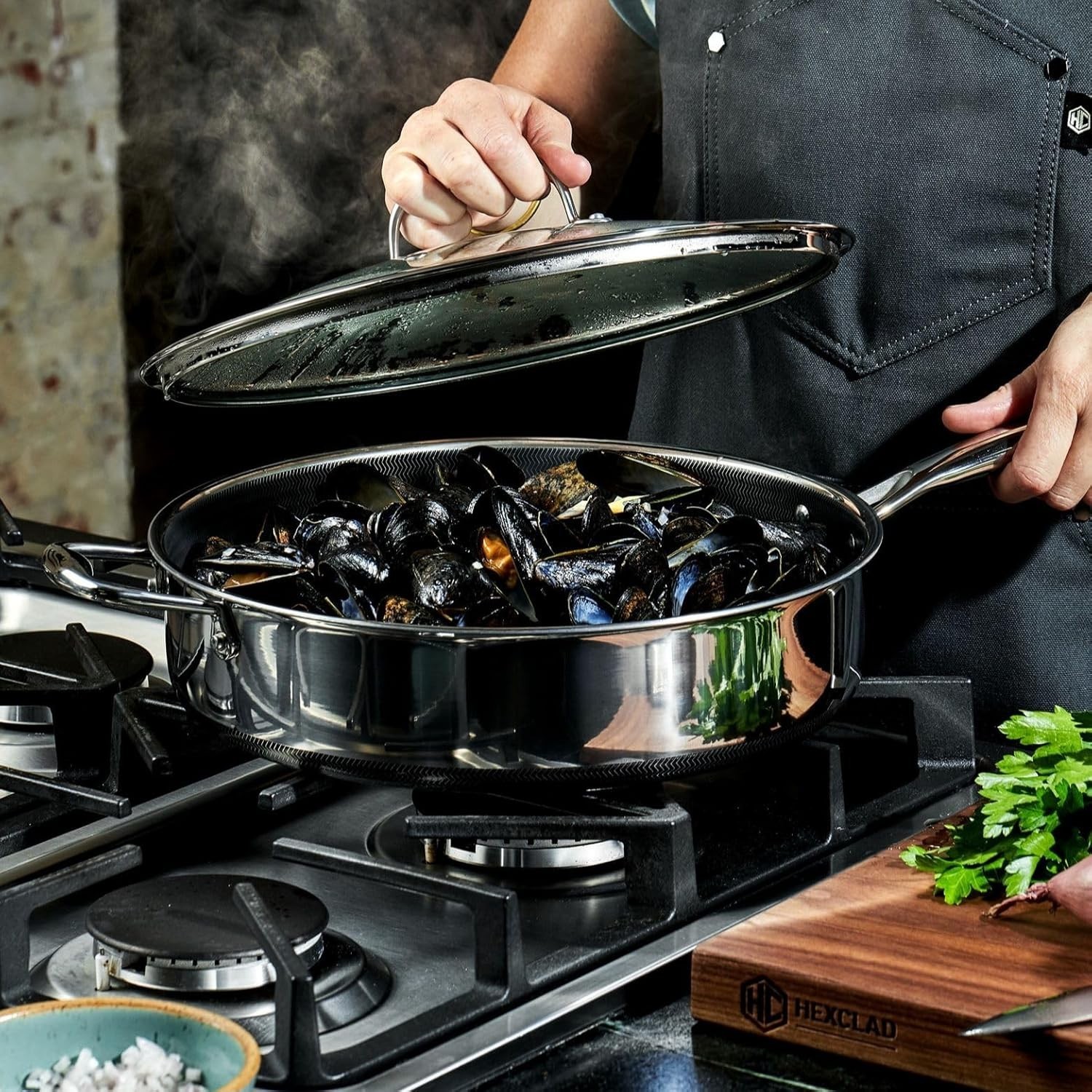 Nonstick Deep Sauté Pan 5.5 Quart with Glass Lid Induction Safe Dishwasher Safe