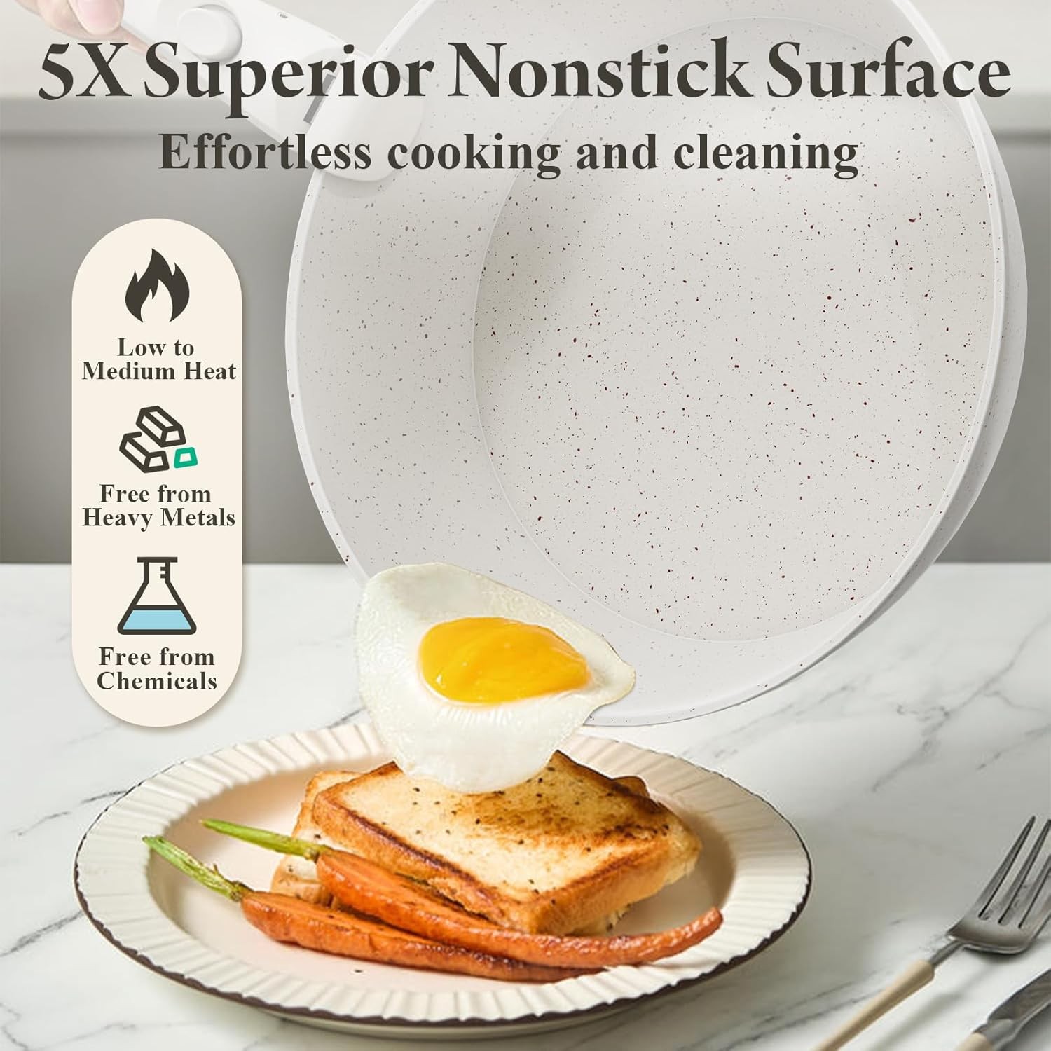 19Pcs Ceramic Nonstick Cookware Set with Removable Handles for Kitchen RV