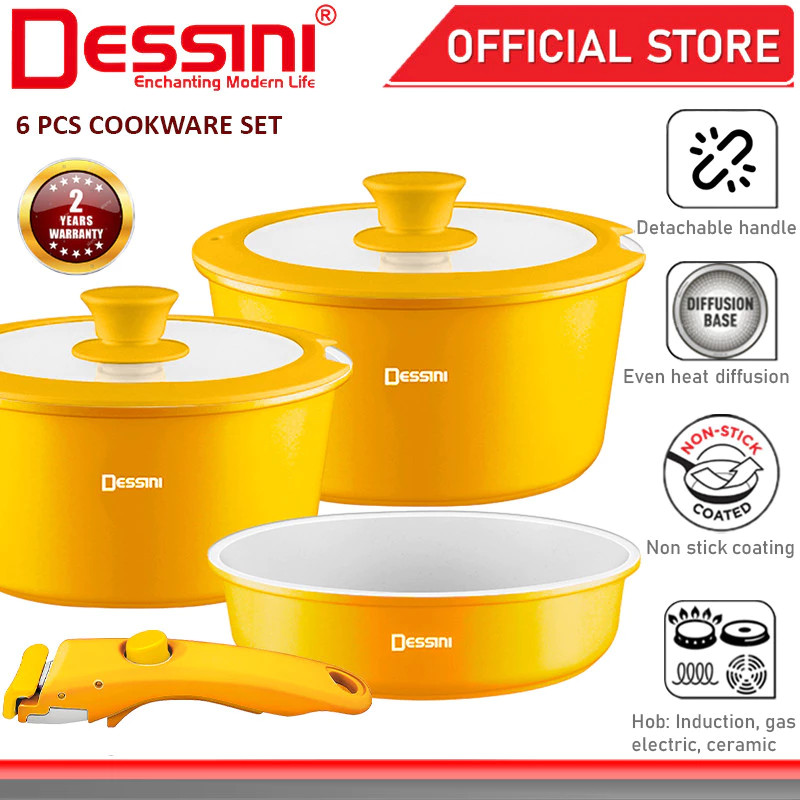 DESSINI ITALY iRMZ-6-S Non Stick Granite Cooking Pot Frying Pan Cookware 6 pcs