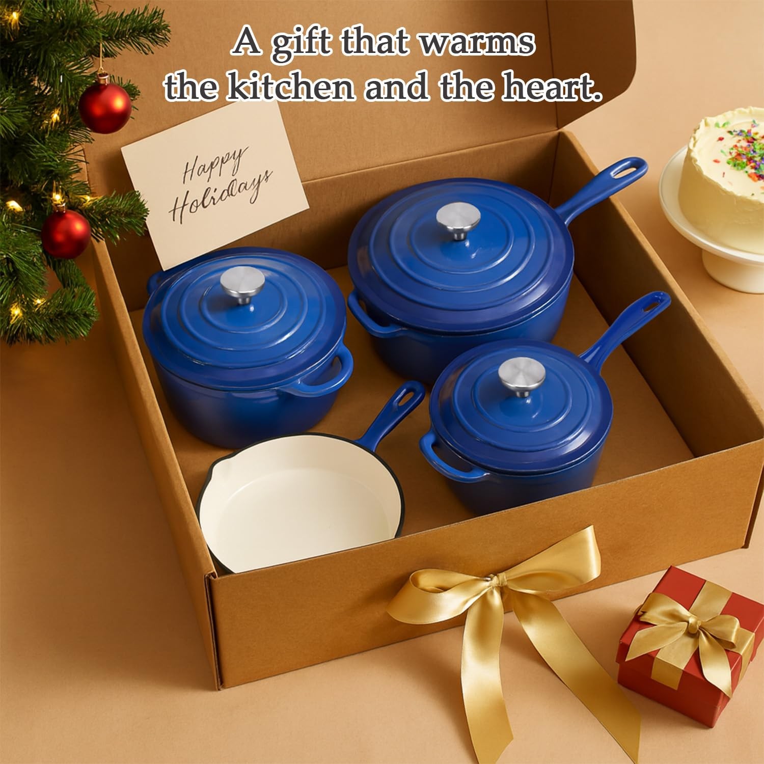 Enameled Cast Iron Cookware Set, 4-Pcs Oven Safe up to 500°F – Versatile Cooking
