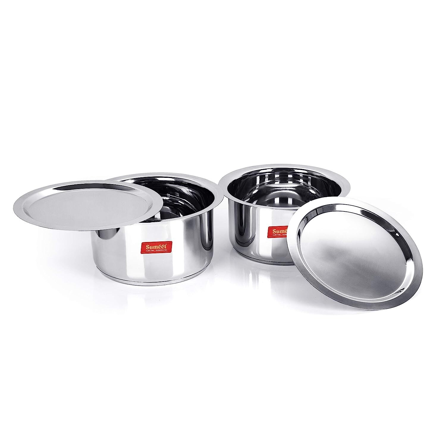 Stainless Steel Mirror Finish Cookware Tope With Lid Capacity 5, 6 Ltr Set of 2