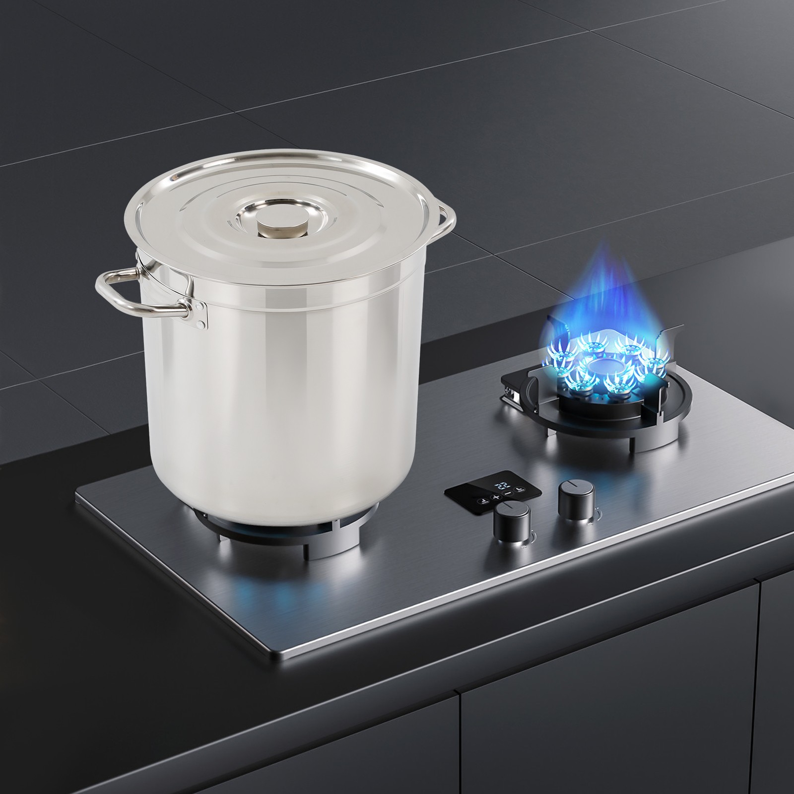 Deep Stainless Steel Stock Soup Pot With Lid Braising Simmering Stew Soup