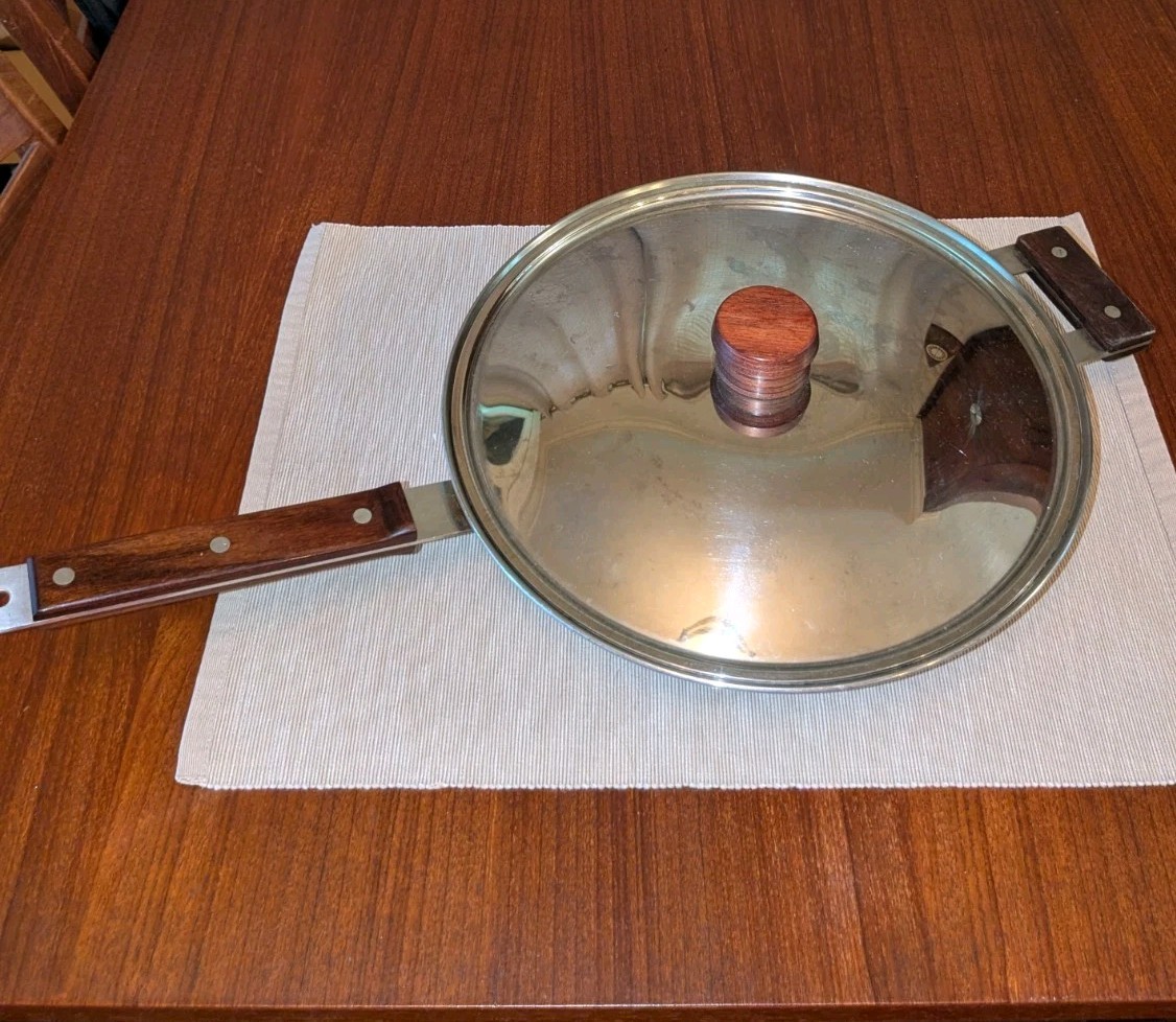 Vtg Farberware 10 Inch Skillet Stainless Steel Lid Wood Handles