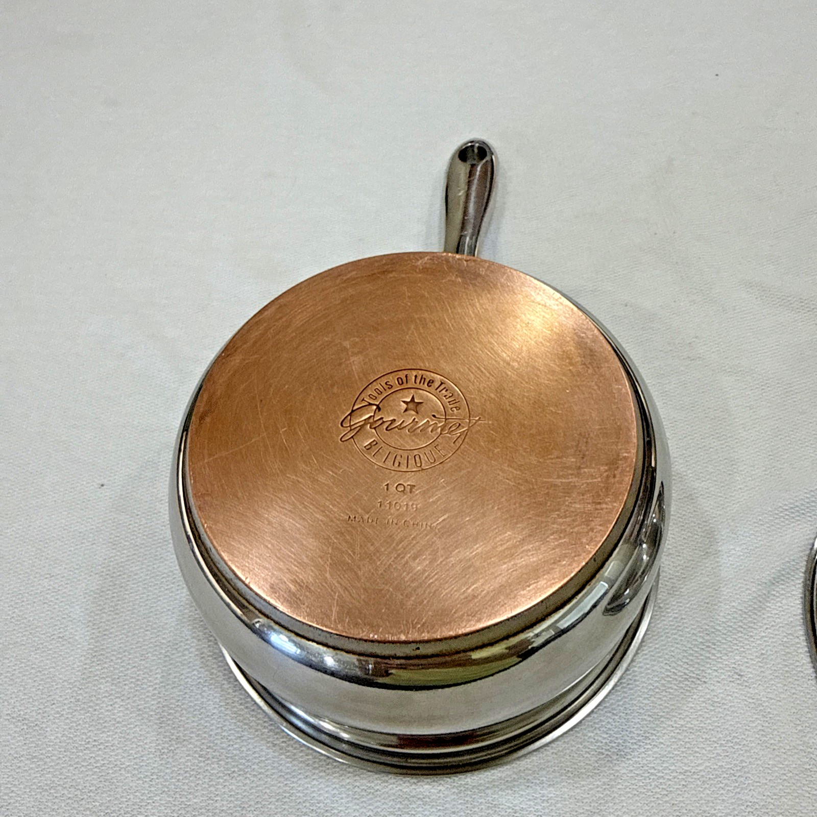 Vintage Belgique Stainless Steel 1 Qt Sauce Pan Vented Lid Copper Bottom