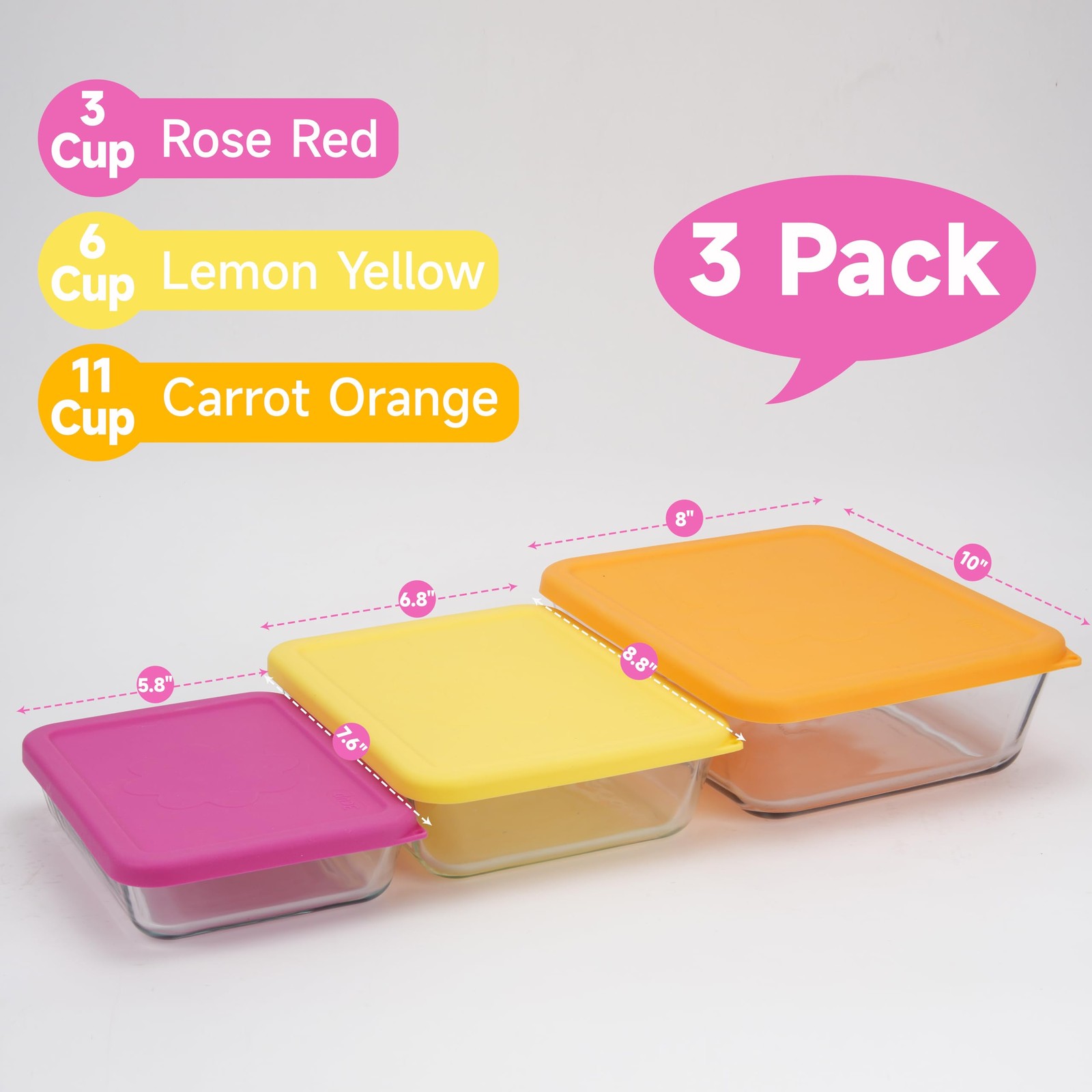 LUVCOSY 3 Cup 6 Cup 11 Cup Rectangle Silicone Storage Cover Lids Replacement …