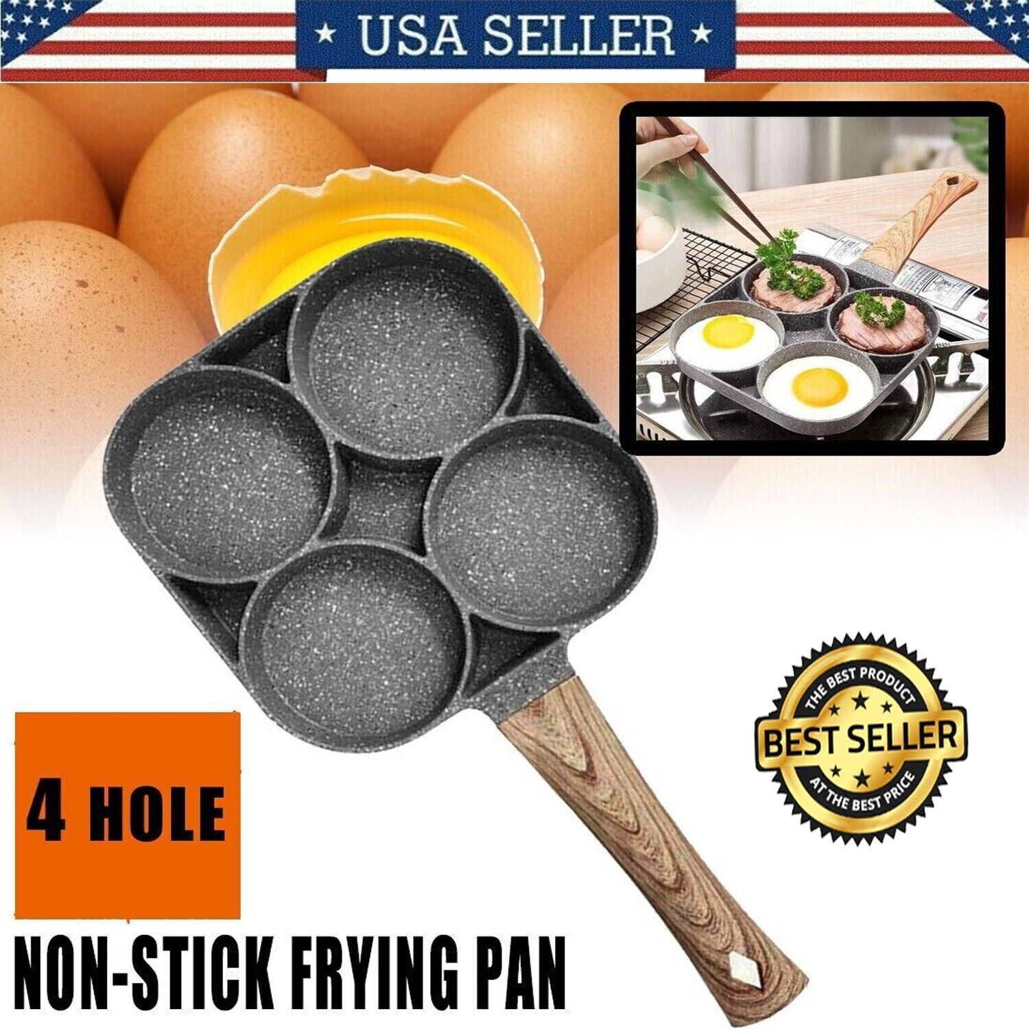 4 Holes Egg Fry Pan Pancake Maker Non-stick Egg Burger Pan W/Handle