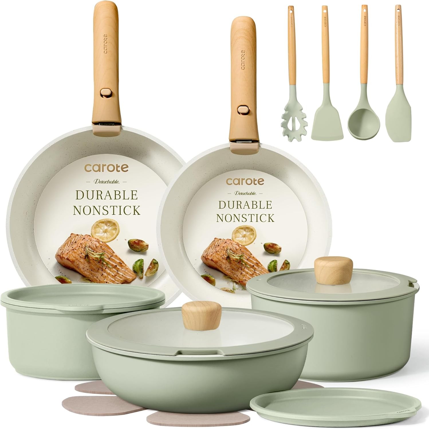 CAROTE Pots and Pans Set, Nonstick Cookware Set Detachable Handle, 19pcs Inducti