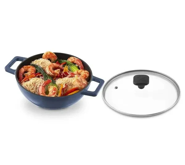 Zakarian by Dash Cast-Iron 9″ Wok with glass lid – Hunter green