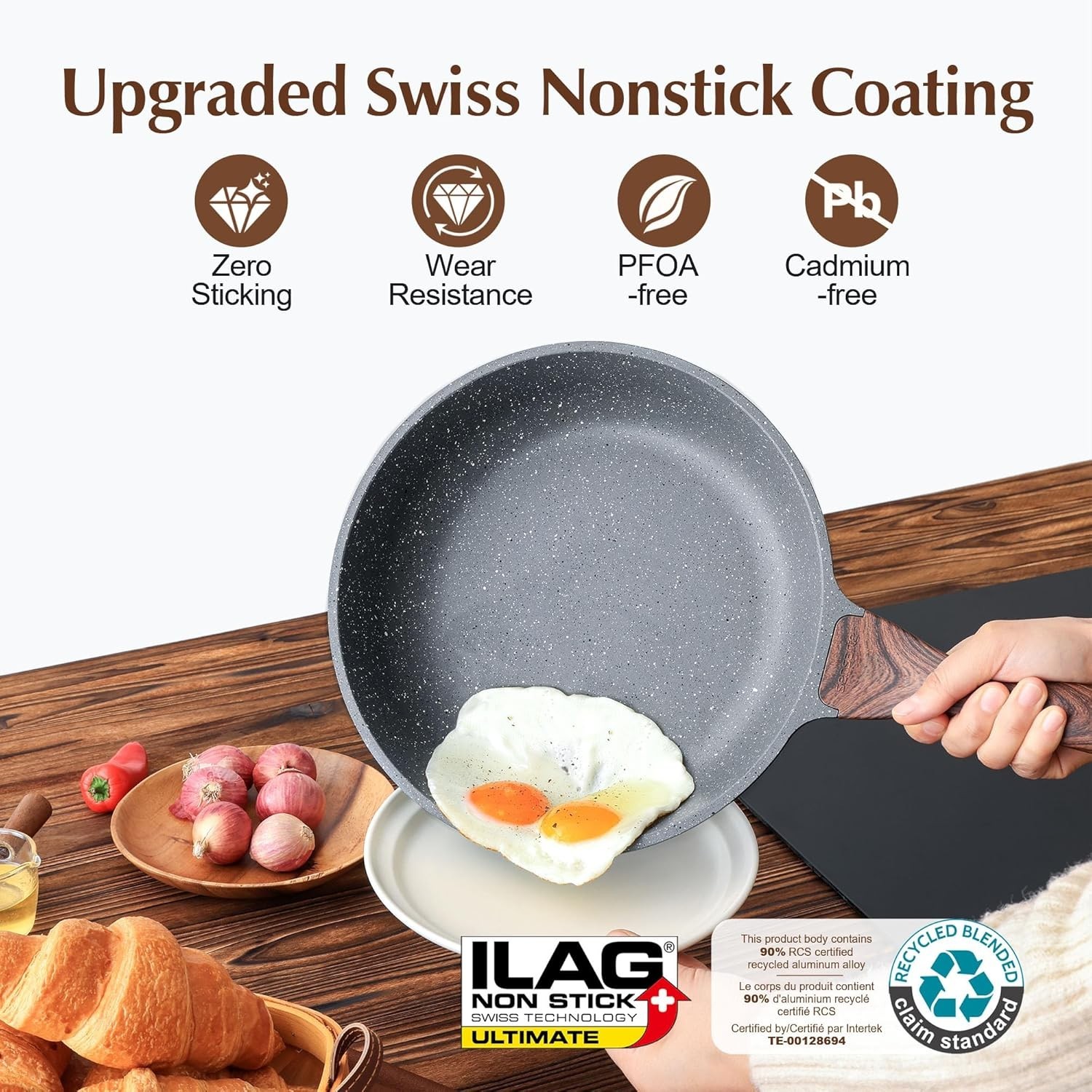 Nonstick Frying Pan Skillet, Swiss Granite Coating Omelette Pan, Healthy Ston…