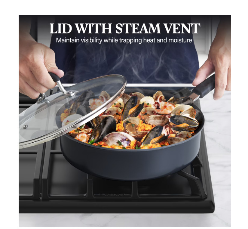 3Qt 9.5in Nonstick Saute Pan Hard Anodized Lid Stay Cool Black Pan