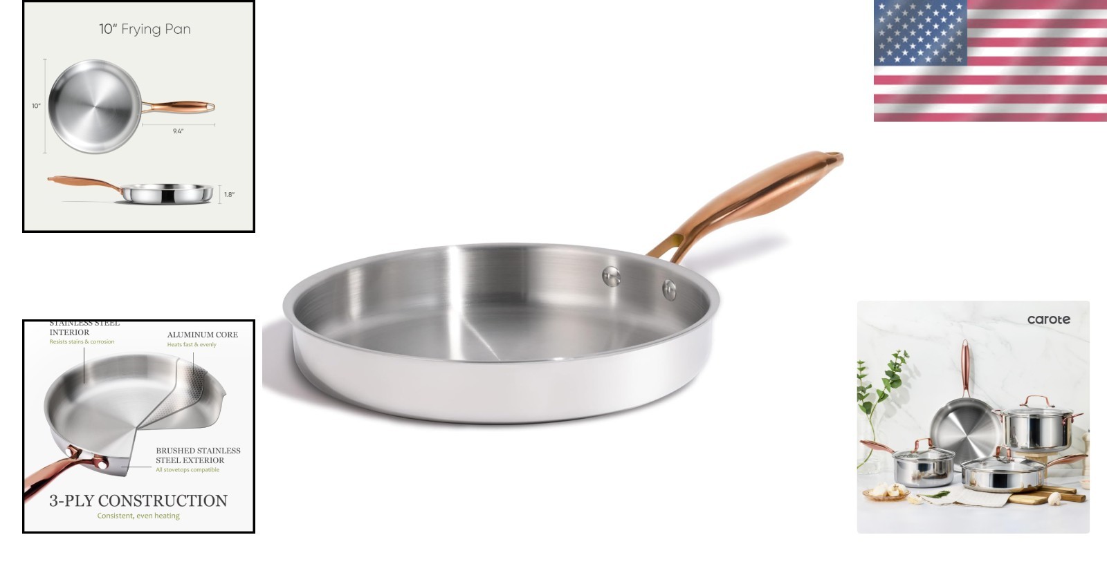 10” Stainless Steel Frying Pan with Stay-Cool Handle and Dishwasher Safe