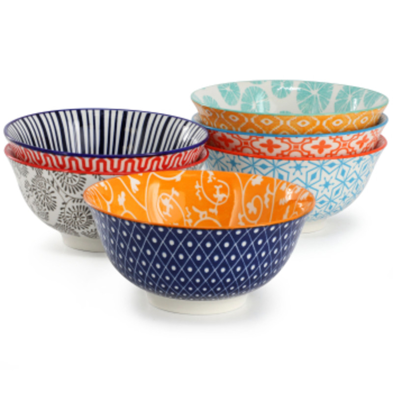 Elama Roxey 6 Piece Assorted Design 20Oz Porcelain Footed Bowl Set In Multicolo