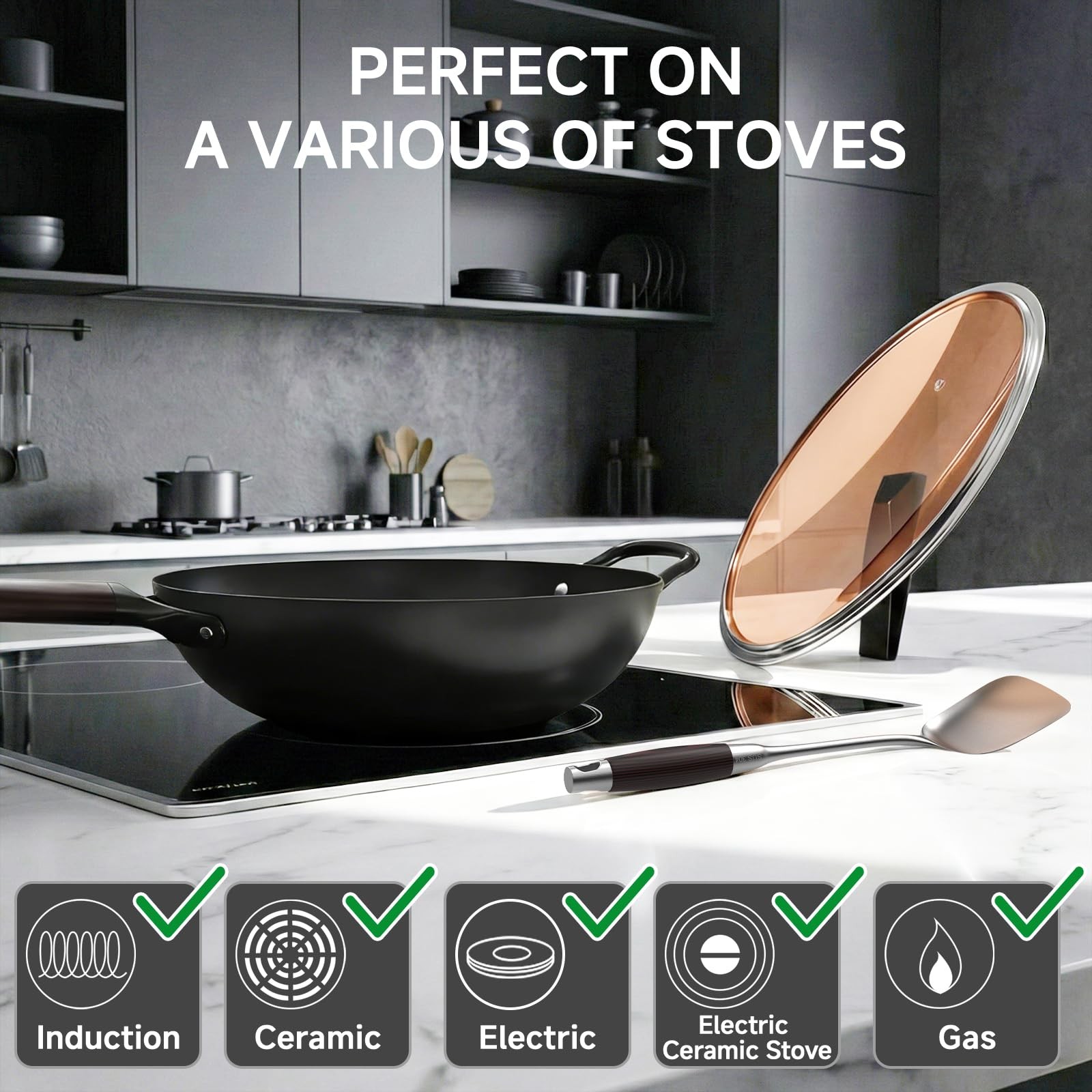 13.5″ Carbon Steel Wok Pan – Pre-Seasoned Flat Bottom Woks & Stir-fry Pans Ch…