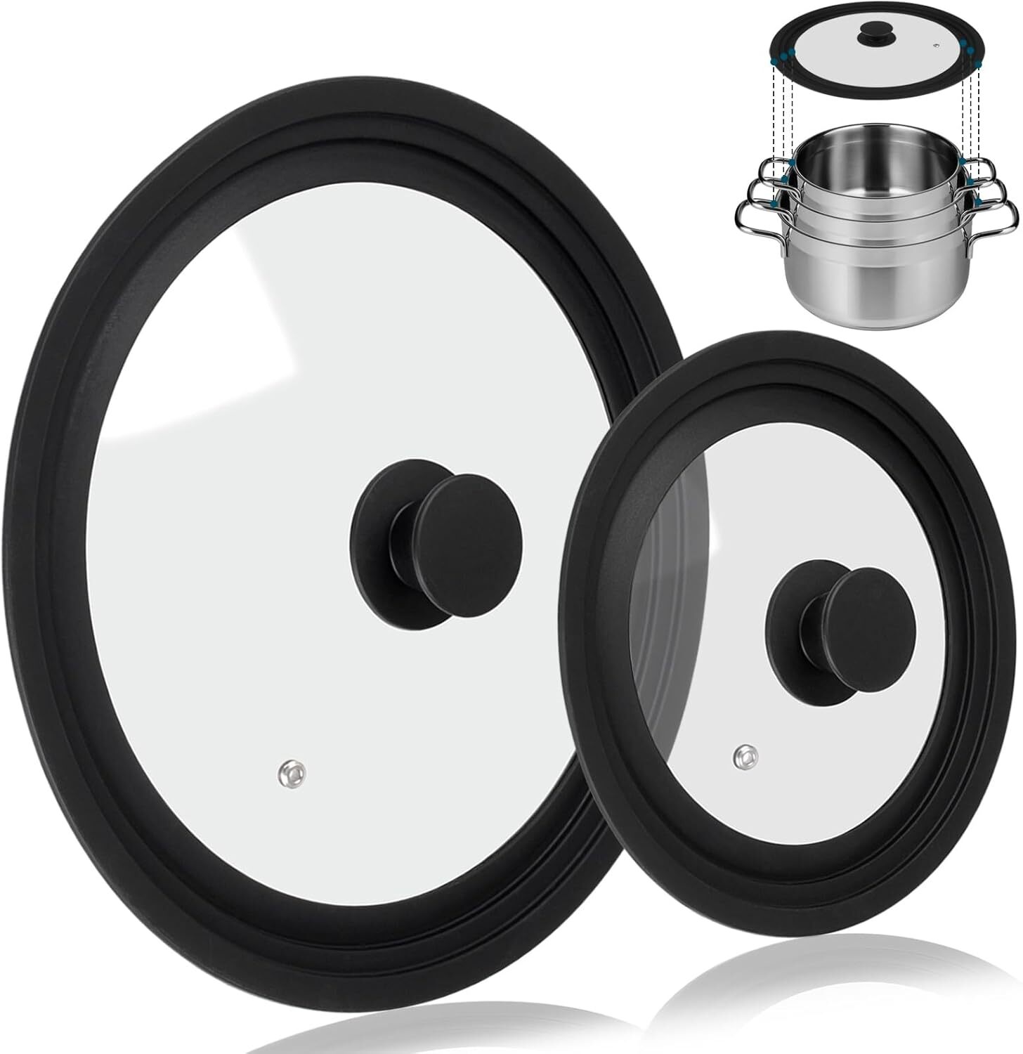 Universal Lid for Pots Pans and Skillets 2 Pack Pan Cover fit 7″ 8″ 9″ & 10″ …