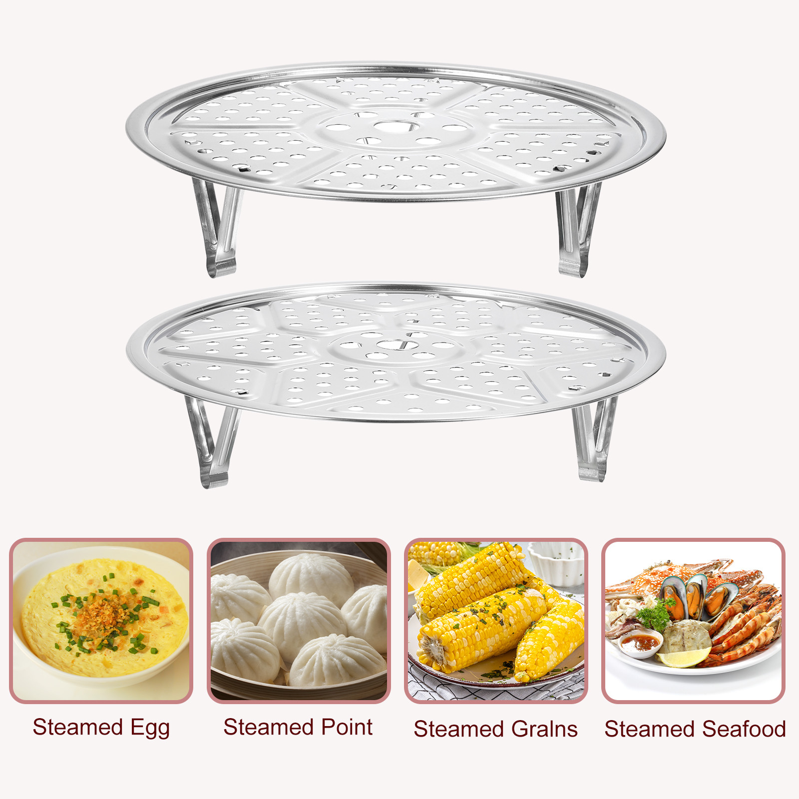 4pcs Stainless Steel Steamer Rack with Stand, Insert Stock Pot Steaming Tray