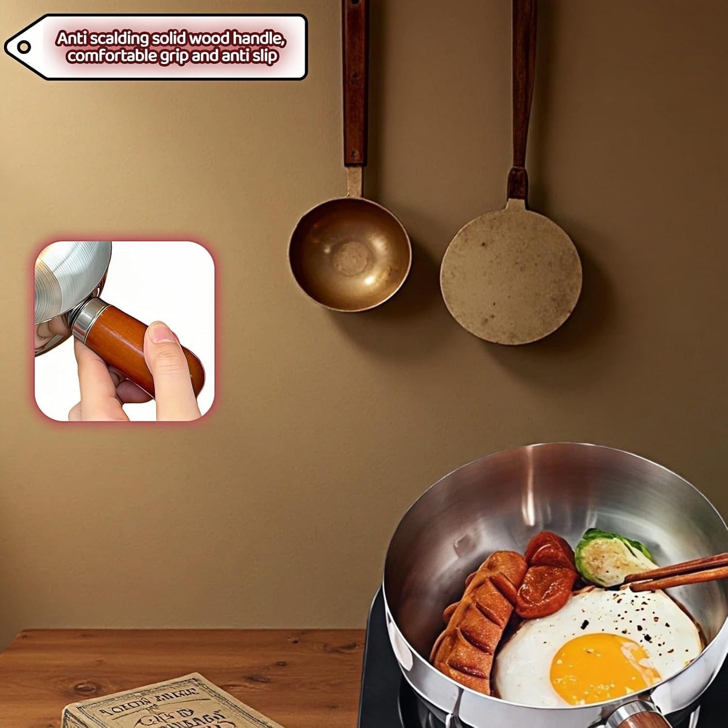 800ml/27oz Wood Handle Saucepan – 316 Stainless Steel, Multi-Use Induction Co…