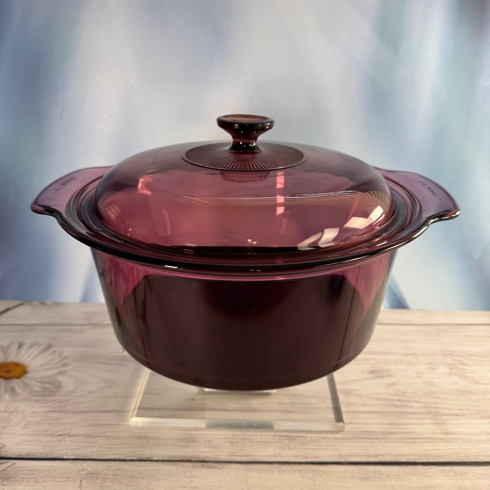 VTG Corning Visions Dutch Oven 5L Cranberry Glass Pyrex Lid Retro 90s