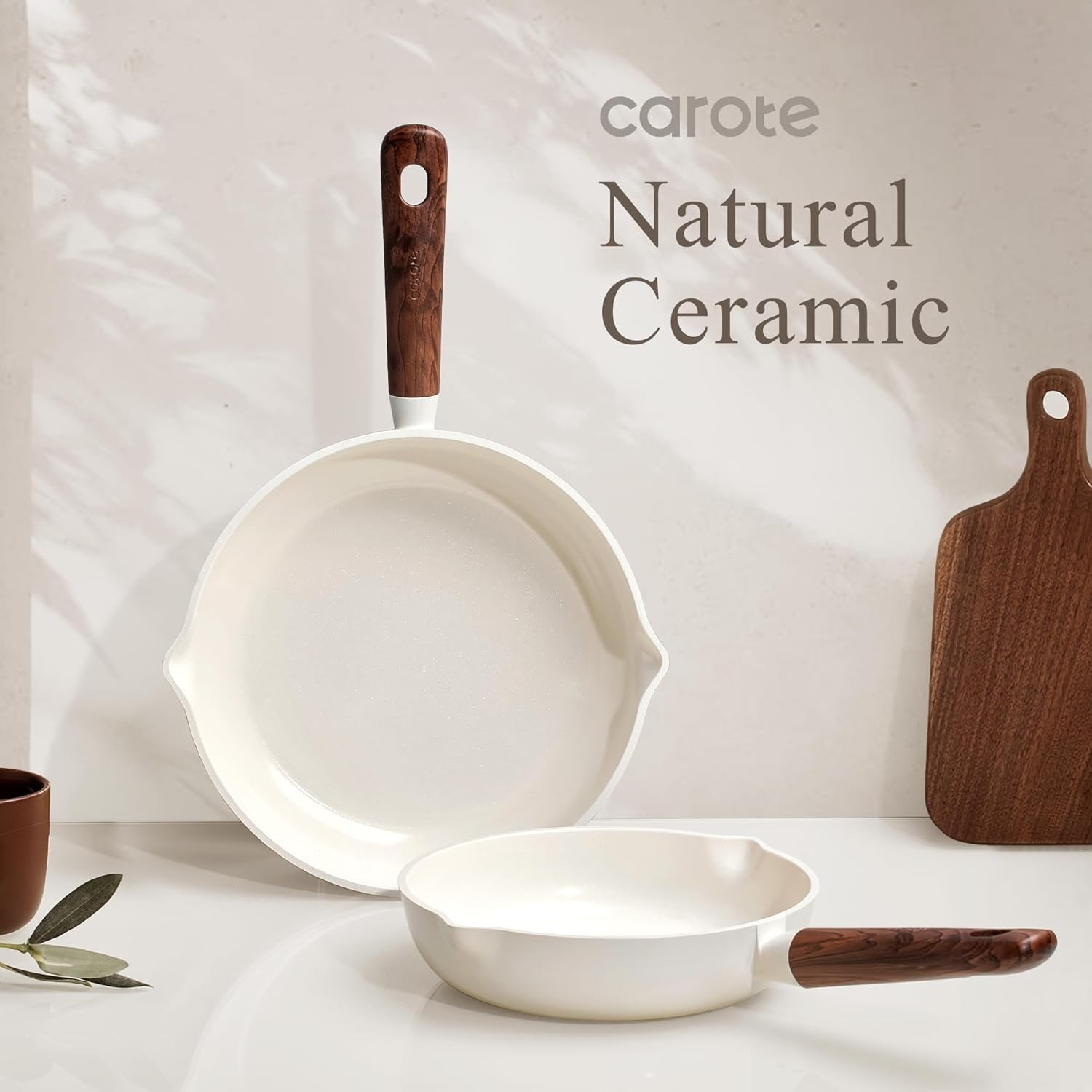 Ceramic Nonstick Frying Pans Set 5PCS Skillets with Lid Spatula Induction Com…