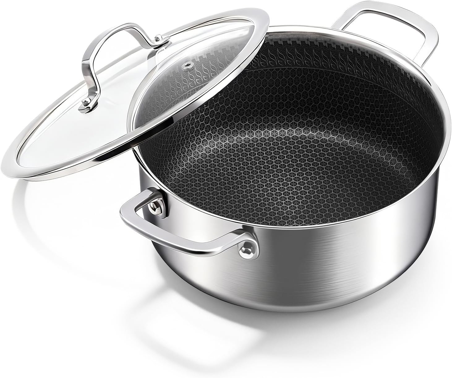 4.6 Qt Stainless Steel Stock Pot W/ Lid 3-Ply 18/10 Hybrid Honeycomb Nonstick