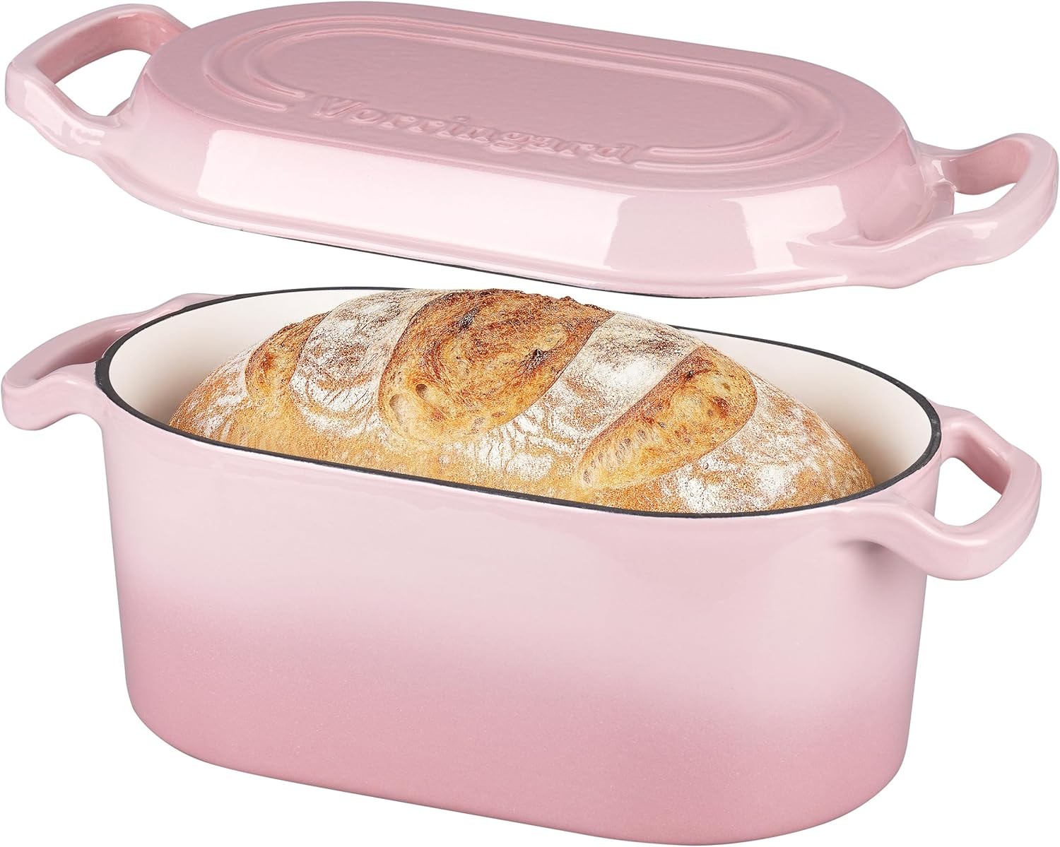 Oval Dutch Oven Pot with Lid, Enamel Coating Cast Iron Bread Pans for Homemade
