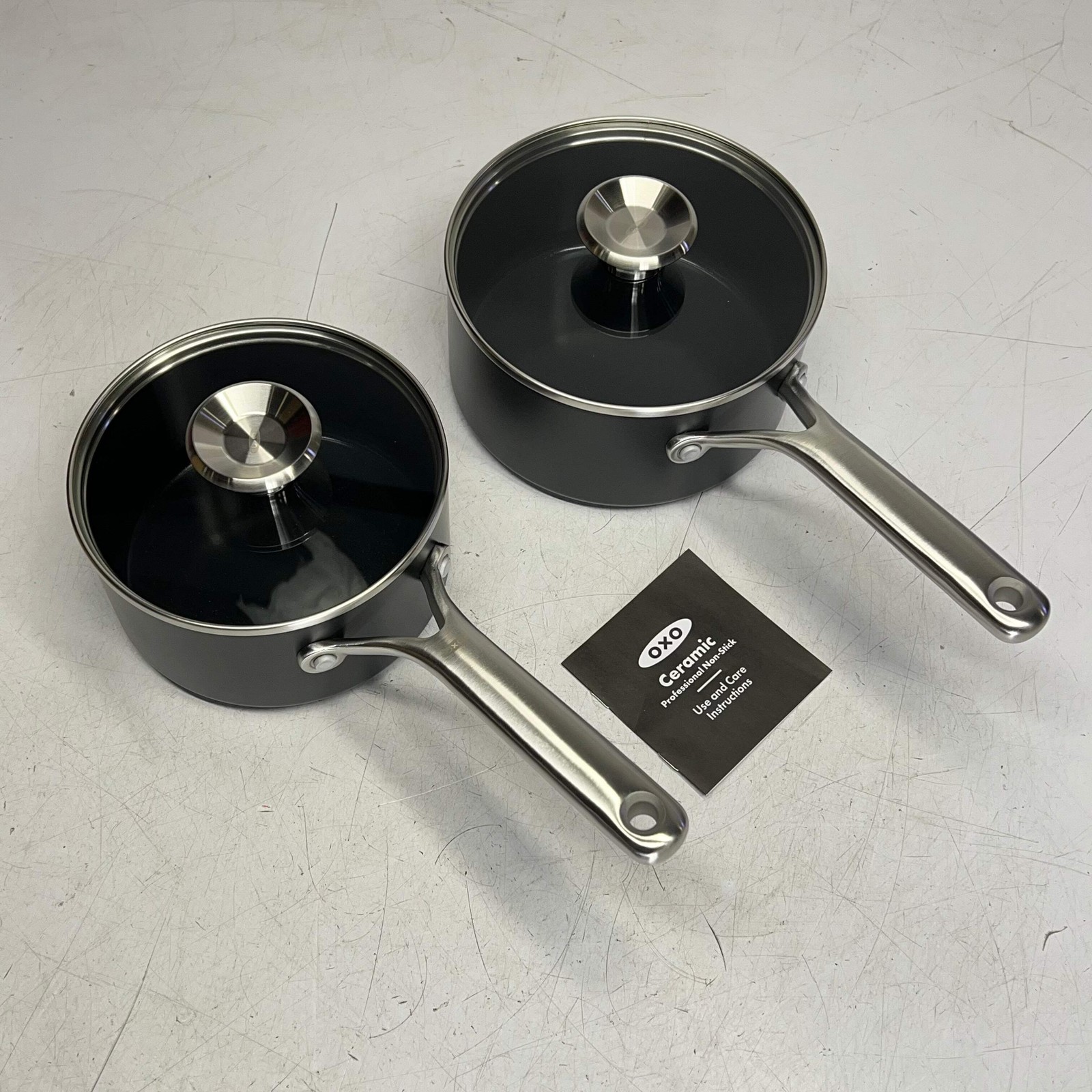 OXO (4 PIECE) Professional Ceramic Non-stick Sauce Pan Set 2.3qt – 1.7qt Black