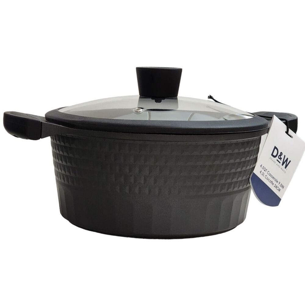 D&W Deane And White Cookware 9.5″ Nonstick Casserole Pot With Lid 4.5QT Black