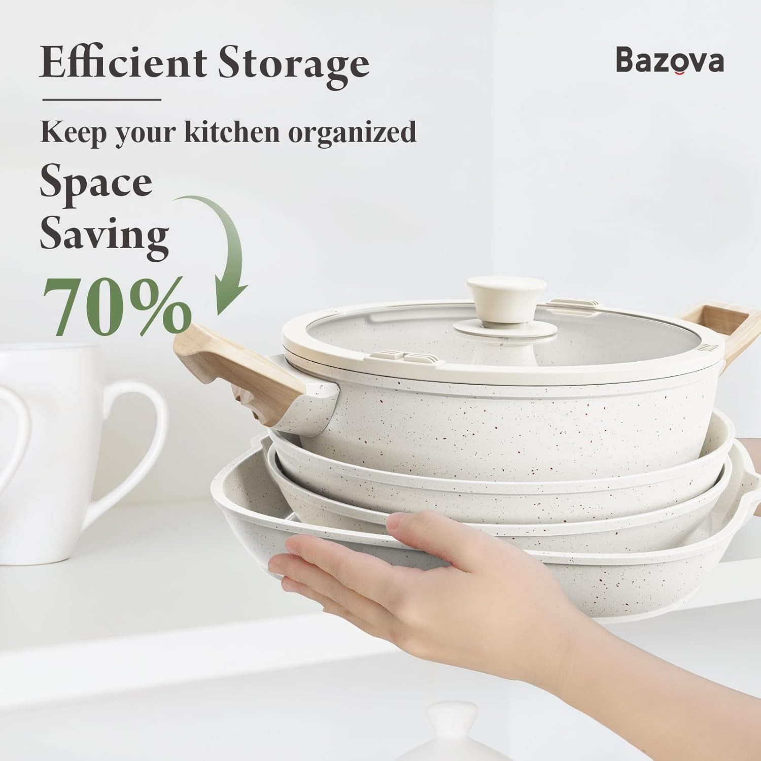 19Pcs Ceramic Nonstick Cookware Set with Removable Handles for Kitchen RV