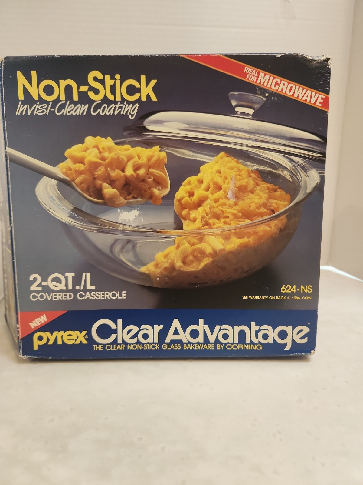 NIB Vtg PYREX Clear Advantage Non-Stick Glass 2Qt Round Baking Dish W/ Lid 1986