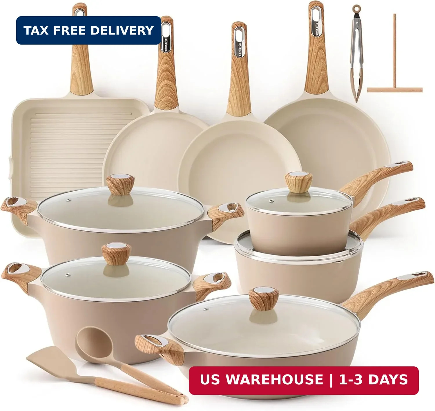 SENSARTE Ceramic Cookware Sets, Pots and Pans Set Non stick, Non toxic Healthy I