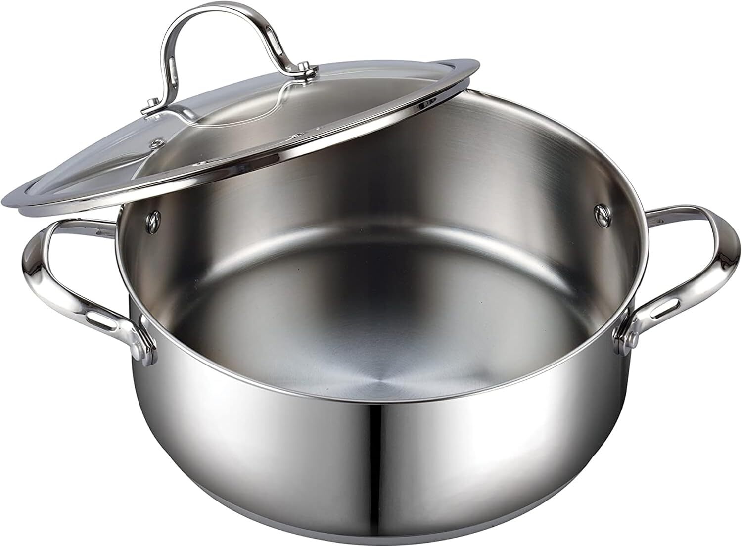 Dutch Crock Pot with Glass Lid, 7Quart Classic Stainless Steel Crock Pot, Silver